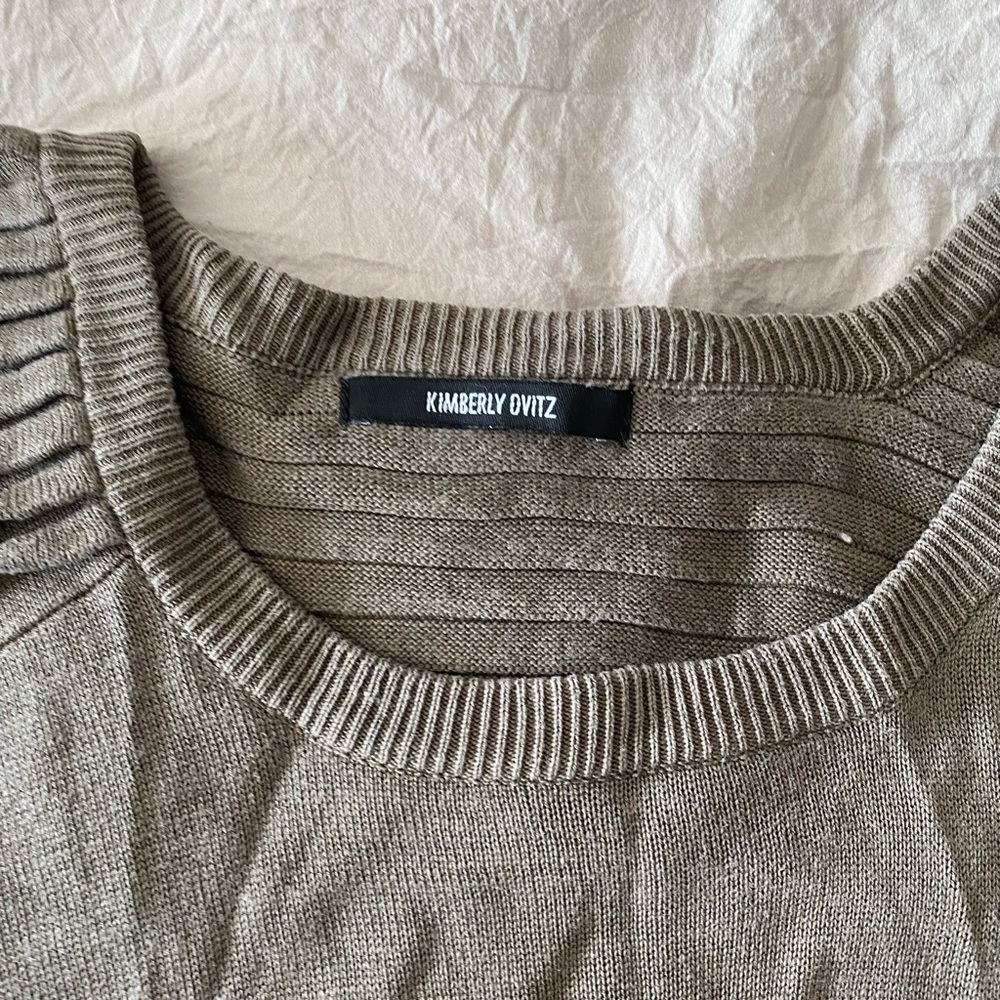 Kimberly Ovitz olive green ribbed moto sweater dress